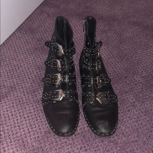Black studded buckled flat boots size 8